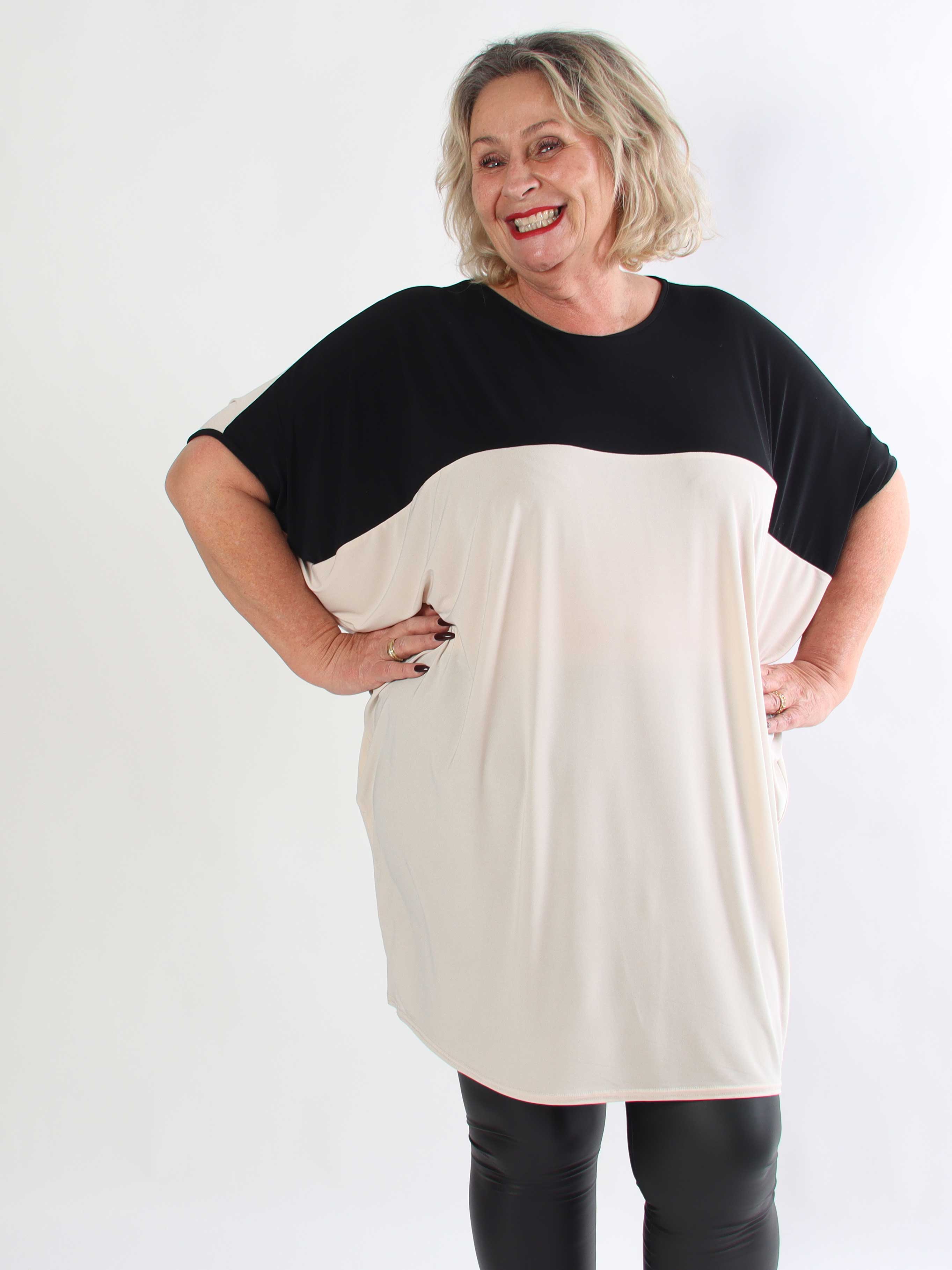 Spencer - Tvåfärgad plus size tunikaklänning med fladdermusärmar